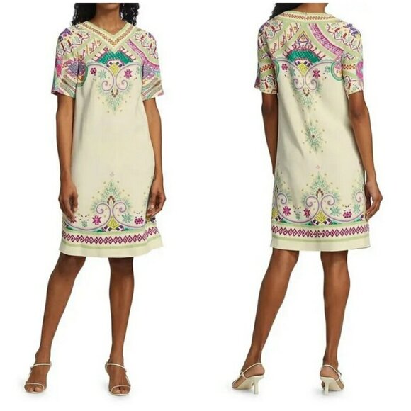 💕ETRO💕 Tavolara Printed V-neck Shift Dress ~ Multi-Color Paisley Print 48 EU - Picture 4 of 16